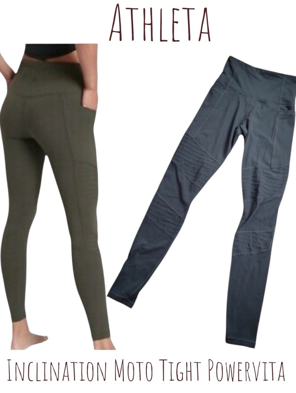 Athleta Women Inclination Moto Tight Powervita high rise grey green legging XXS